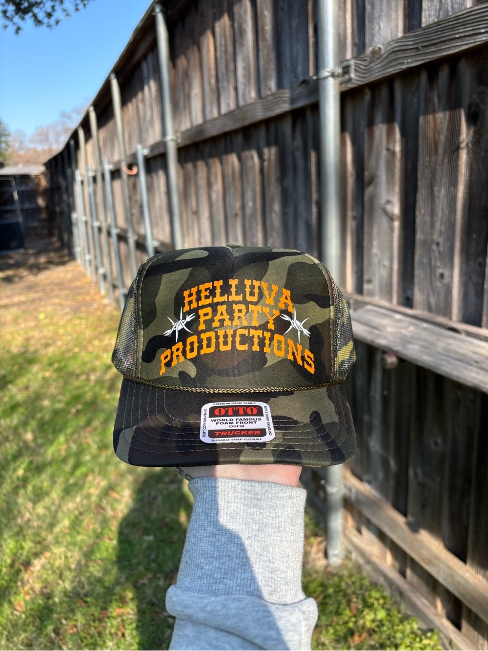 OTTO Helluva Party Productions Camo Trucker Hat | Custom Foam Front Snapback